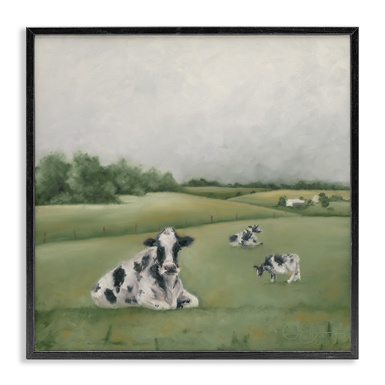 Stupell Industries Dairy Cows Grazing in Green Field Framed Giclee Art